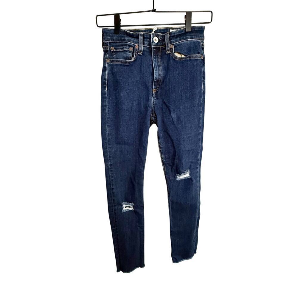 Rag & Bone Nina High-Rise Skinny Ankle Jean Marineblu Raw Hem Size 24